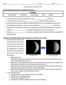 Amplify Science- Earth, Moon, and Sun- Short Story Unit Review Activity