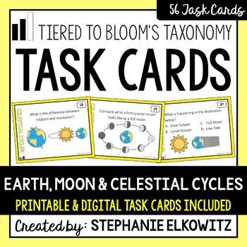 Preview of Earth, Moon and Celestial Cycles Task Cards | Printable & Digital