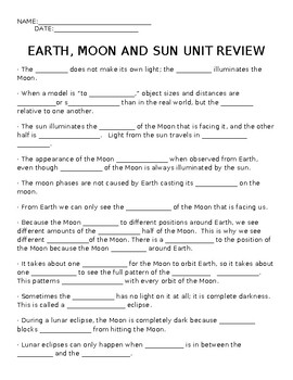 Amplify Science- Earth, Moon, and Sun- Short Story Unit Review Activity