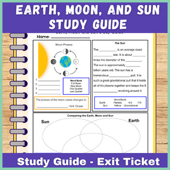 Preview of Earth Moon and Sun Exit Ticket - Study Guide Worksheet - Test Prep