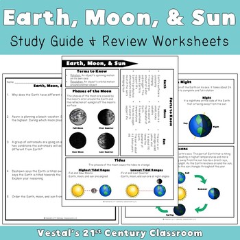Preview of Earth, Moon, and Sun Study Guide - VA SOL 4.6 - {PDF & Digital}