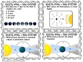 Earth, Moon, and Sun System science task cards - Utah SEEd aligned