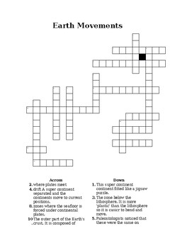 Preview of Earth Movements Crossword