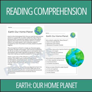 Preview of Earth Our Home Planet - Reading Comprehension Activity | 2nd Grade & 3rd Grade