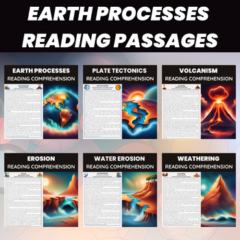 Preview of Earth Processes Reading Unit | Plate Tectonics Volcanism Erosion Weathering