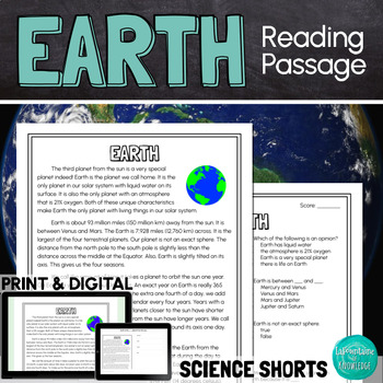 Preview of Earth Reading Comprehension Passage PRINT and DIGITAL
