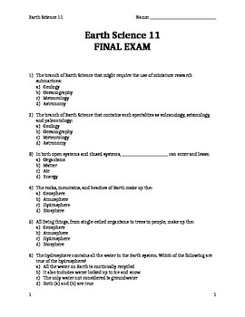 Preview of Earth Science 11 Final Exam