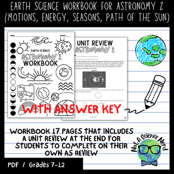 Preview of Earth Science ASTRONOMY 2 (Energy, Seasons, Sun's Path) Workbook with Answer Key