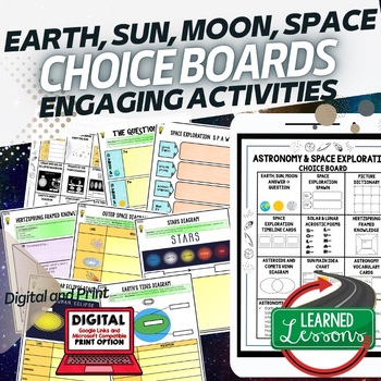 Preview of Earth Sun Moon Activities Solar System & Planets Choice Board Space Exploration