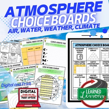 Preview of Atmosphere Choice Board, Atmosphere Activities, Climate Weather Activities