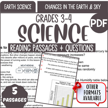 Preview of Earth Science Comprehension Changes in the Earth and Sky Third and Fourth Grade