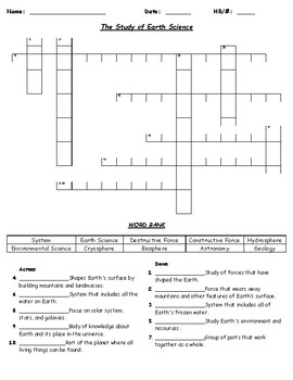 Earth Science Crossword Puzzle by born2bateacher | TpT
