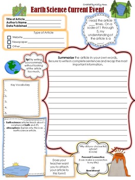 Preview of Current Event Worksheet - Earth Science