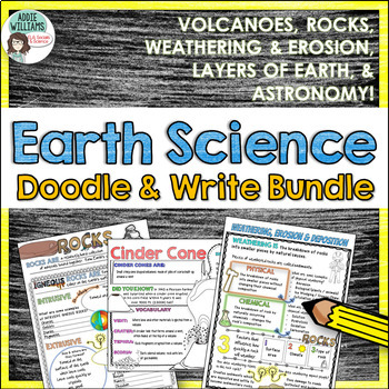 Preview of Earth Science Doodle & Write Bundle - Volcanoes, Weathering, Rocks, Space & More