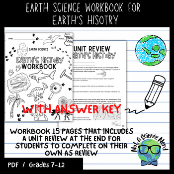Preview of Earth Science EARTH'S HISTORY Workbook with Answer Key