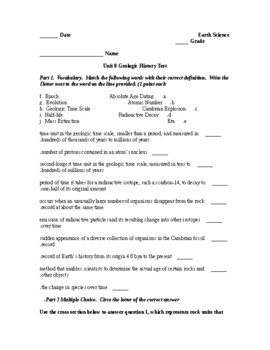 Preview of Earth Science: Earth's Geologic History End of Unit Test or Adjustable Quiz