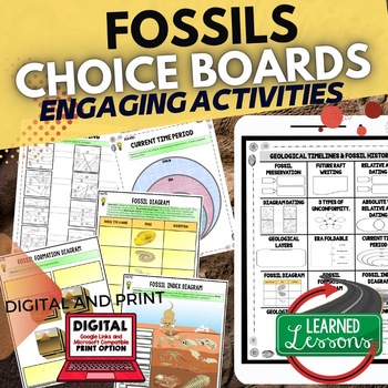 Preview of Fossils Activities, Fossils Choice Board, Earth Science Choice Board