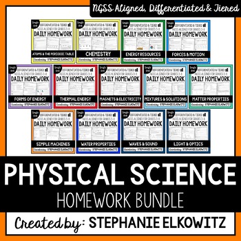 Preview of Physical Science Homework Bundle | Printable & Digital Distance Learning