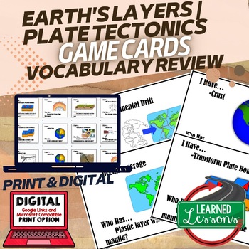 Earth's Layers Plate Tectonics Game Cards, Earth Science Game Cards
