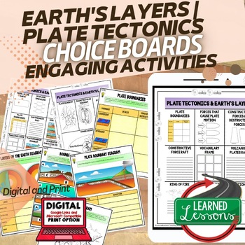 Earth's Layers & Plate Tectonics Activities Choice Board, Distance Learning
