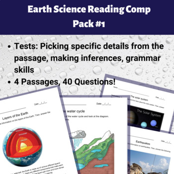 Preview of Earth Science Reading Comp Pack 1