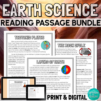 Preview of Earth Science Reading Comprehension Passages Bundle PRINT and DIGITAL