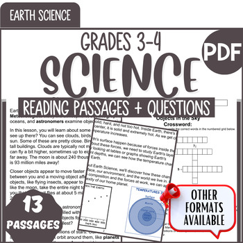 Preview of Earth Science Reading Comprehension Passages and Questions Bundle 3rd-4th Grade