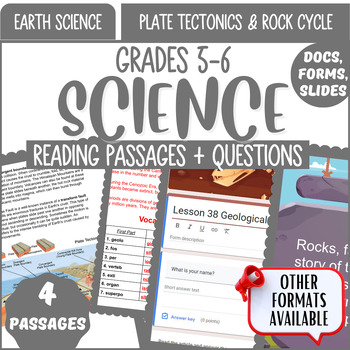 Preview of Earth Science Reading Comprehension Plate Tectonics Rock Cycle Digital Resources