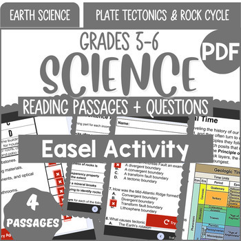 Preview of Earth Science Reading Comprehension Plate Tectonics & Rock Cycle Easel Activity