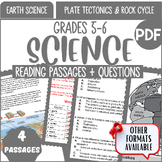 Earth Science Reading Comprehension: Plate Tectonics and Rock Cycle Grades 5-6