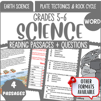 Preview of Earth Science Reading Comprehension Plate Tectonics and Rock Cycle Word Document