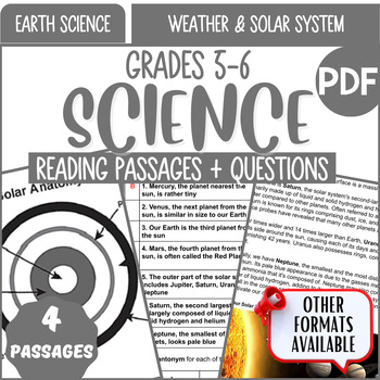 Preview of Earth Science Reading Comprehension Weather and Solar System 5th and 6th Grade
