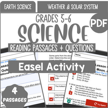 Preview of Earth Science Reading Comprehension Weather and Solar System Easel Activity
