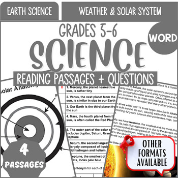 Preview of Earth Science Reading Comprehension Weather and Solar System Word Document