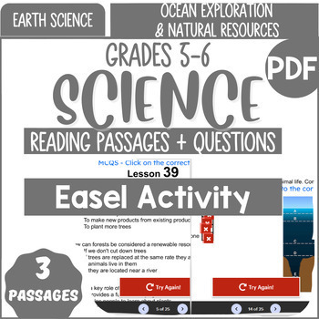 Preview of Earth Science Reading Ocean Exploration and Natural Resources Easel Activity