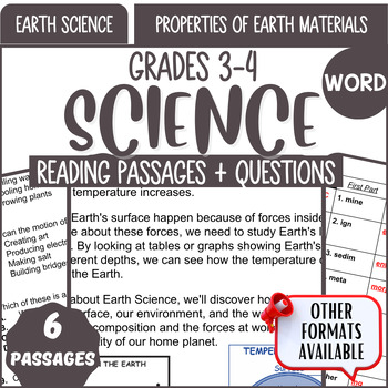 Preview of Earth Science Reading Word Document | Properties of Earth Materials