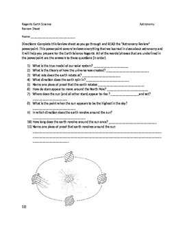 Earth Science Regents Astronomy Unit Review (worksheet packet only)