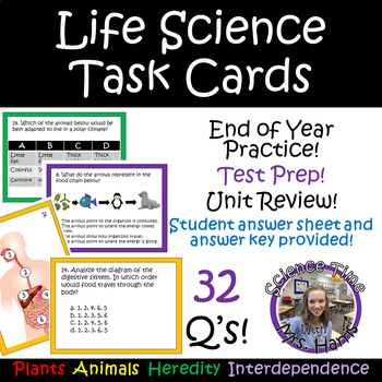 Preview of Life Science Review Task Cards