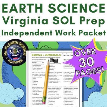 Preview of Earth Science Virginia SOL Test Review- Independent Work Packet & Practice Quiz