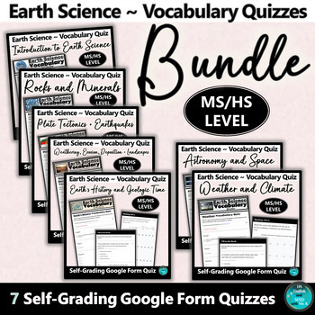 Preview of Earth Science Google Form Vocabulary Quiz BUNDLE for Middle or High School