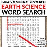 Earth Science Review Vocabulary Word Search Energy Mineral