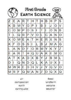 Preview of Earth Science Word Search Puzzle for First Graders