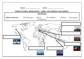 Preview of Earth Science Worksheet: Famous Volcanoes