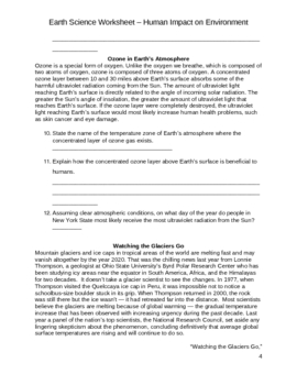 Human Impact On The Environment Worksheet / Human Impact On The