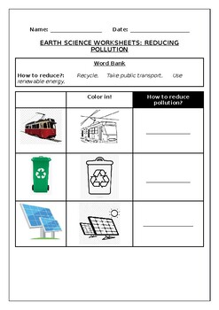 earth science worksheet reducing pollution by science workshop tpt