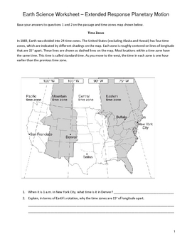 High School Earth Science Worksheet - Rotation and Revolution | TpT