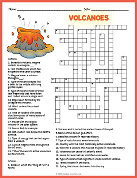 VOLCANOES Crossword Puzzle Worksheet Activity by Puzzles to Print