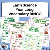 Earth Science Year Long Vocabulary BINGO Games BUNDLE-Midd