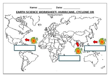 Preview of Earth Science worksheet: Hurricane, Cyclone or Typhoon?