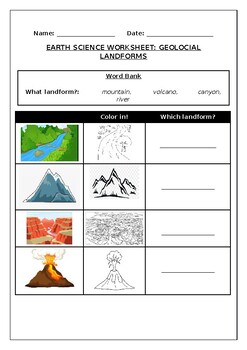 Preview of Earth Science worksheets: Geological Landforms